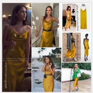 mustard satin dress zara